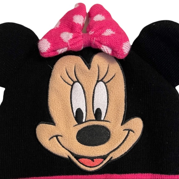 Disney, Minnie Mouse fleece/sweater girl’s hat . Pink, black, and embroidery. OS - Picture 2 of 5